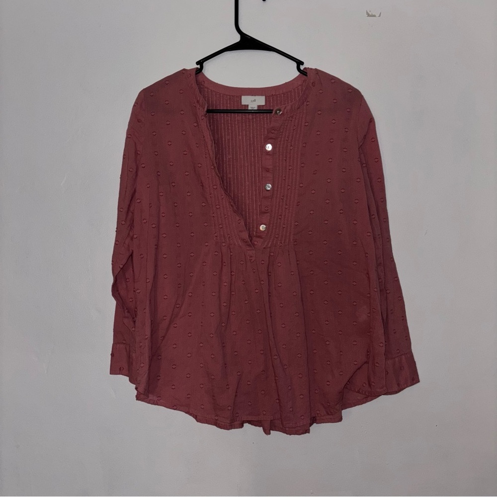 J. Jill Mauve Women’s Pink Swiss Dot Henley Blouse Long Sleeve Button Front XS